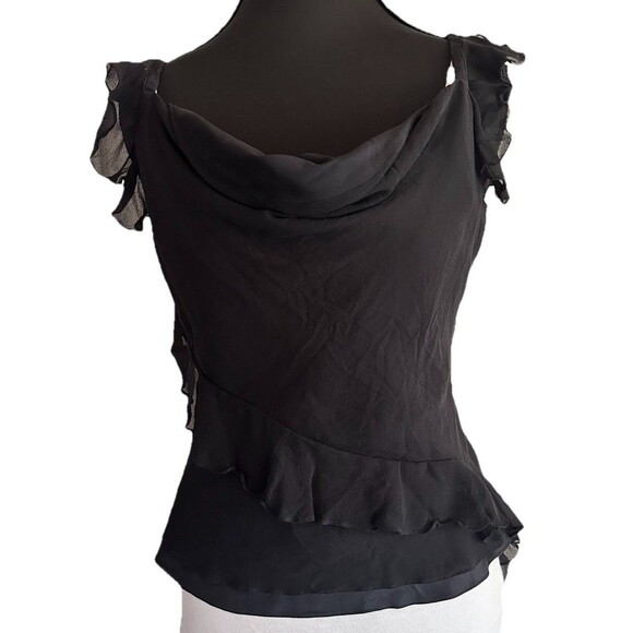 St. John Evening Sz 4 Silk Black Ruffle Trim Sleeveless Camisole Romantic Top - Picture 1 of 7